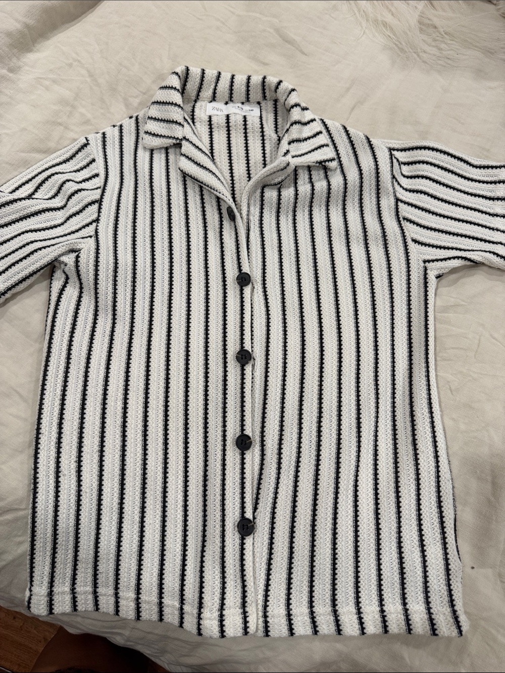 Boys Striped Knit Button-Up Shirt - Black & White